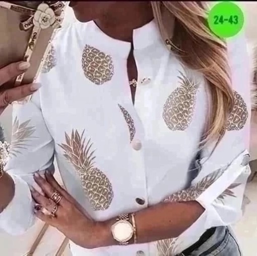 Женская рубашка с длинным рукавом белая булуска с ананасом булуска с изображением ананасов элегантный топ женщин новинка на осень САДОВОД официальный интернет-каталог