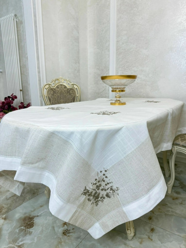 Скатерть льняная в классическом стиле с вышитым цветочным принтом САДОВОД официальный интернет-каталог