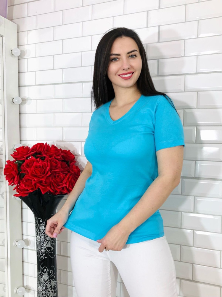 Женская футболка голубая купить в Интернет-магазине Садовод База - цена 200 руб Садовод интернет-каталог