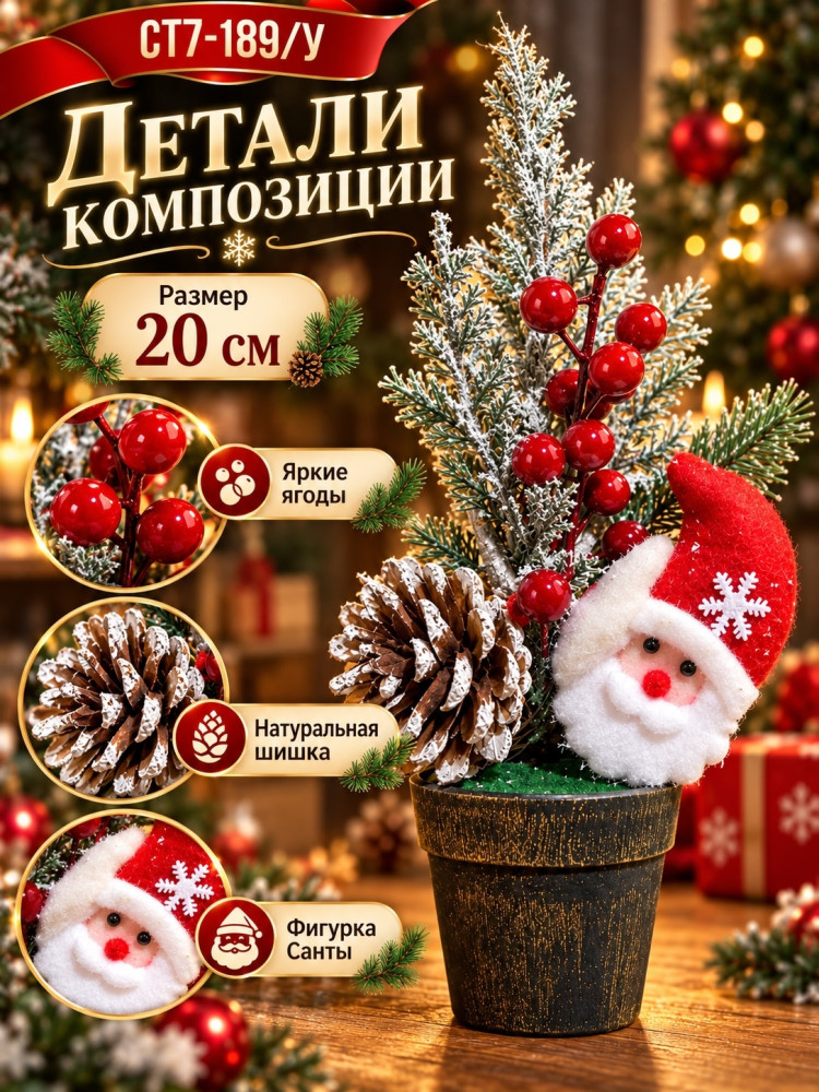 Новогодняя композиция с Дедом Морозом в горшочке купить в Интернет-магазине Садовод База - цена 200 руб Садовод интернет-каталог