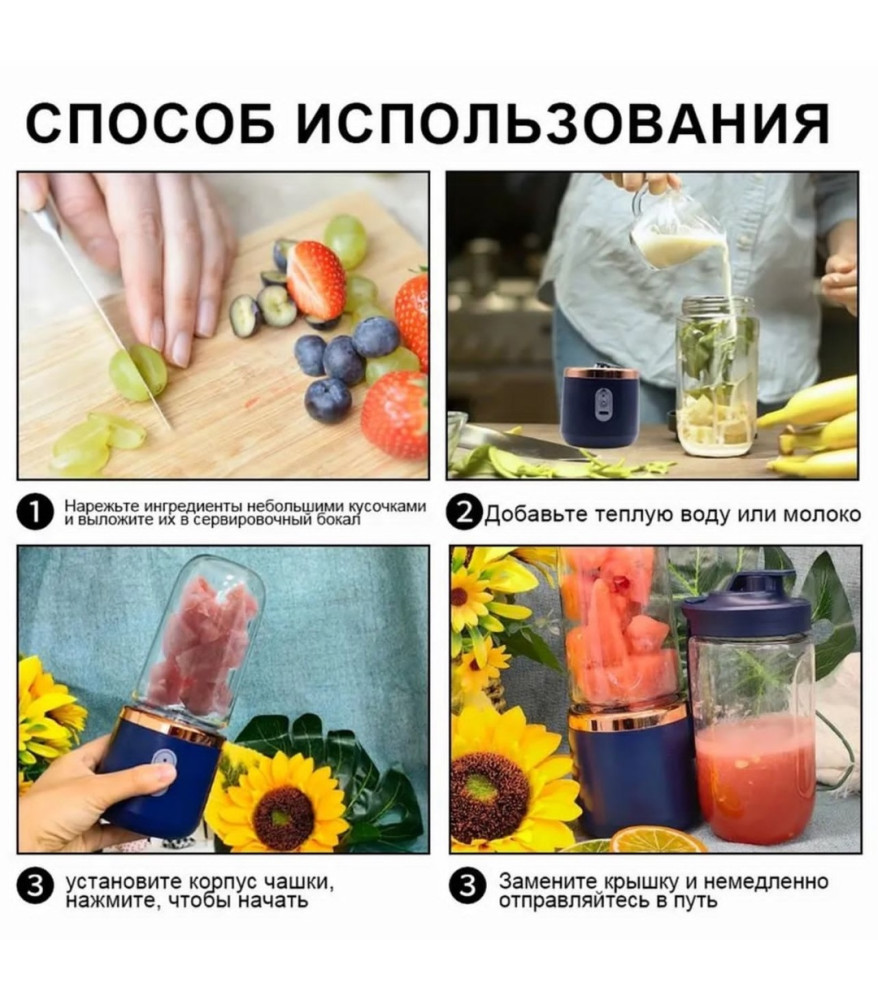 Портативный Блендер, 2 чашки в наборе,  обьем 400мл ❤️ купить в Интернет-магазине Садовод База - цена 400 руб Садовод интернет-каталог