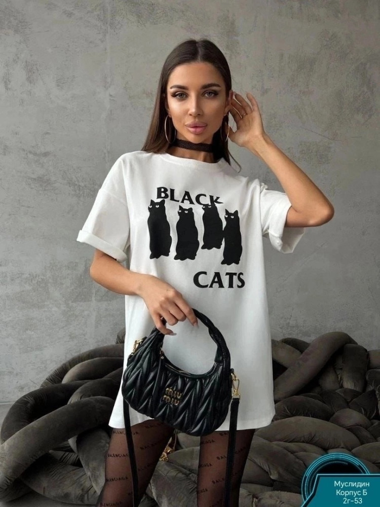 Футболка свободного кроя BLACK.CATS купить в Интернет-магазине Садовод База - цена 450 руб Садовод интернет-каталог