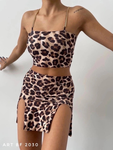 комплект юбка и топик на цепочке с принтом леопарда САДОВОД официальный интернет-каталог