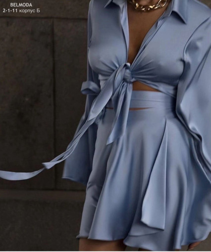 Летняя, струящаяся двойка из шёлка, олицетворяющая нежность: юбка на запАх + топ САДОВОД официальный интернет-каталог