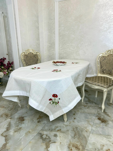 Скатерть льняная в классическом стиле с вышитым цветочным принтом САДОВОД официальный интернет-каталог