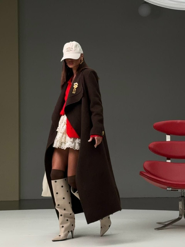 Женское пальто коричневое