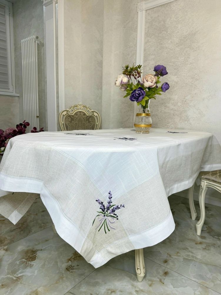 Скатерть льняная в классическом стиле с вышитым цветочным принтом купить в Интернет-магазине Садовод База - цена 1300 руб Садовод интернет-каталог