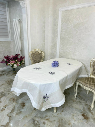 Скатерть льняная в классическом стиле с вышитым цветочным принтом САДОВОД официальный интернет-каталог