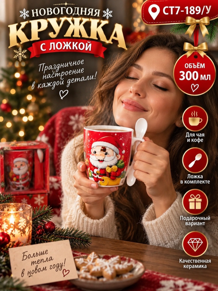 Новогодняя керамическая кружка с ложкой купить в Интернет-магазине Садовод База - цена 149 руб Садовод интернет-каталог
