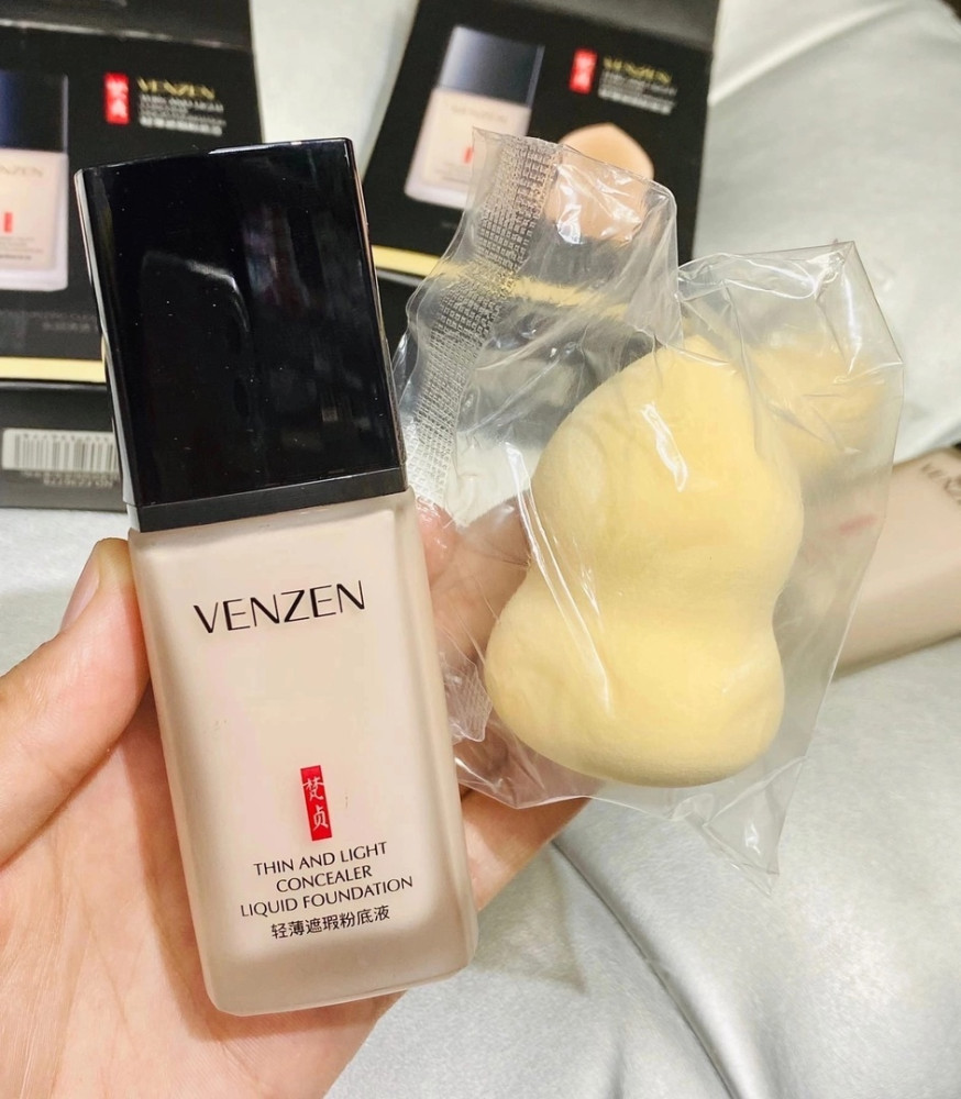 ☑️VENZEN Thin And Light Concealer Liquid Fundation Легкий корректирующий влагостойкий жидкий тональный крем 30мл + спонж для нанесения купить в Интернет-магазине Садовод База - цена 180 руб Садовод интернет-каталог