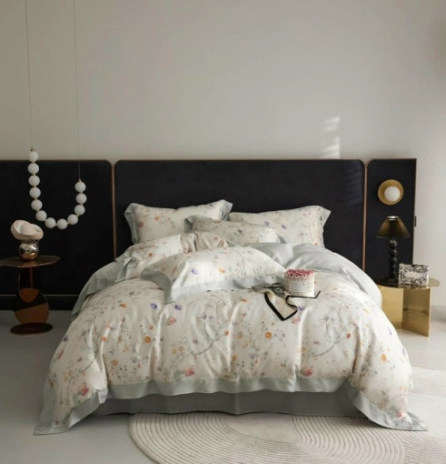 Комплект постельного белья тенсель с мережко с  готовым одеялом САДОВОД официальный интернет-каталог