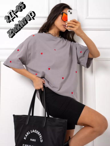 Женская футболка с каротким рукавом и принтом сердец ❤️ САДОВОД официальный интернет-каталог