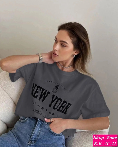 Хлопковая футболка с принтом New York, свободного силуэта с круглым вырезом САДОВОД официальный интернет-каталог