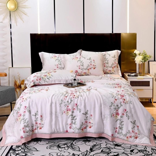 Комплект постельного белья тенсель с мережко с  готовым одеялом САДОВОД официальный интернет-каталог