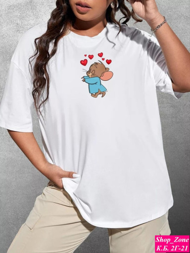 Женская футболка с оригинальным авторским принтом Любимыми персонажами детства Том и Джерри САДОВОД официальный интернет-каталог