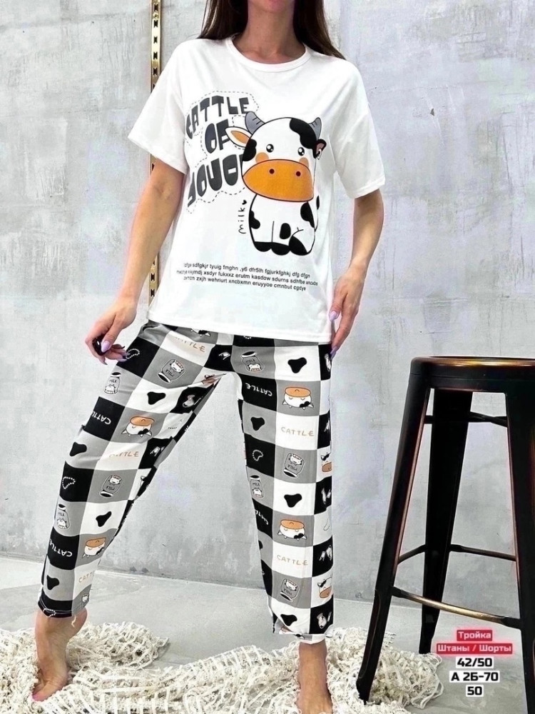 Пижама женская , тройка ( штаны +шорты ) купить в Интернет-магазине Садовод База - цена 500 руб Садовод интернет-каталог