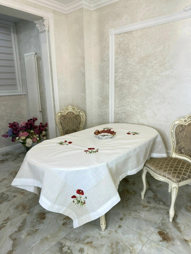 Скатерть льняная в классическом стиле с вышитым цветочным принтом САДОВОД официальный интернет-каталог