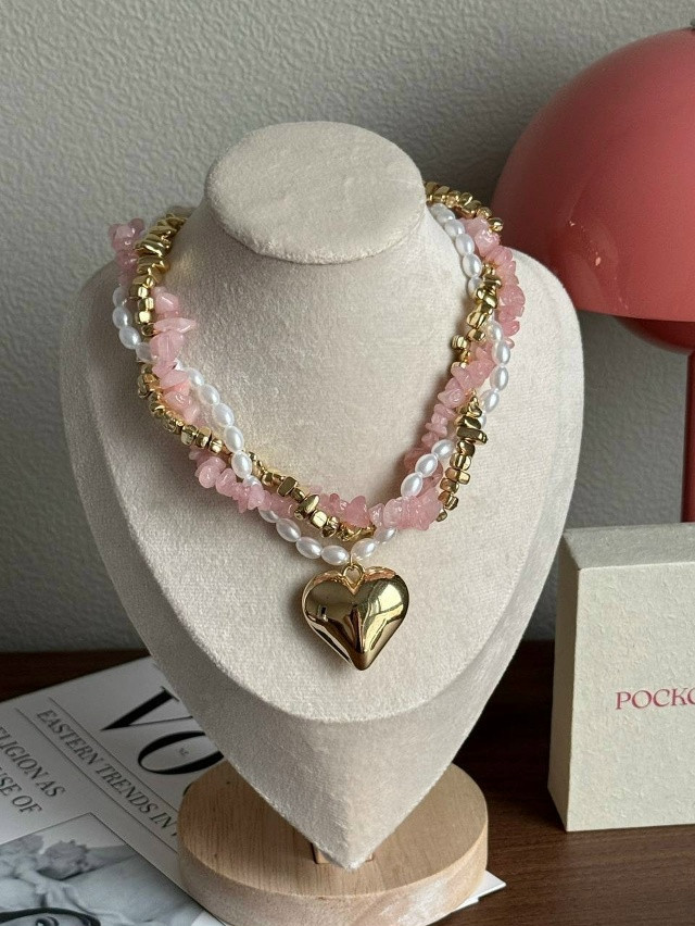 🌿 Массивное колье с розовым кварцем купить в Интернет-магазине Садовод База - цена 300 руб Садовод интернет-каталог