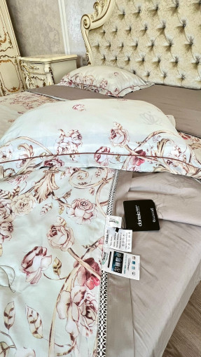 Комплект постельного белья тенсель с мережко с  готовым одеялом САДОВОД официальный интернет-каталог