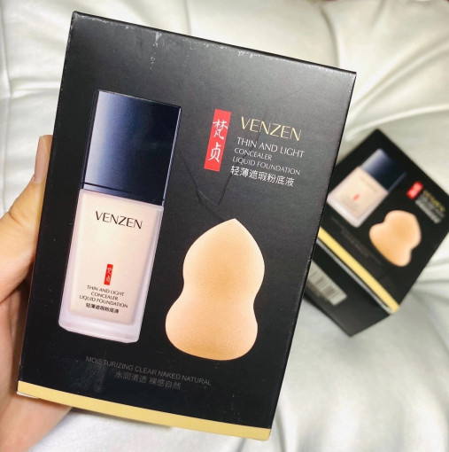 ☑️VENZEN Thin And Light Concealer Liquid Fundation Легкий корректирующий влагостойкий жидкий тональный крем 30мл + спонж для нанесения САДОВОД официальный интернет-каталог