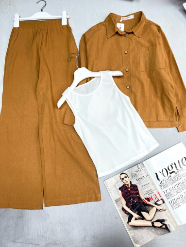 Комплект состоит из рубашка на пуговицах с длинным рукавом, топом и брюки палаццо штаны САДОВОД официальный интернет-каталог