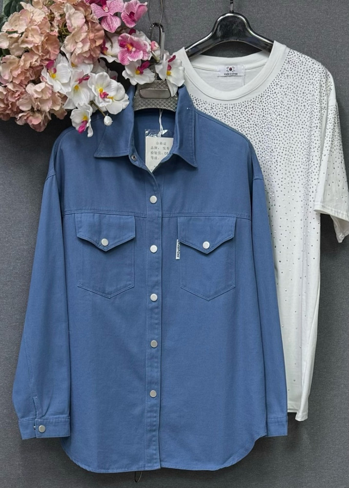 Женская рубашка синяя купить в Интернет-магазине Садовод База - цена 1400 руб Садовод интернет-каталог