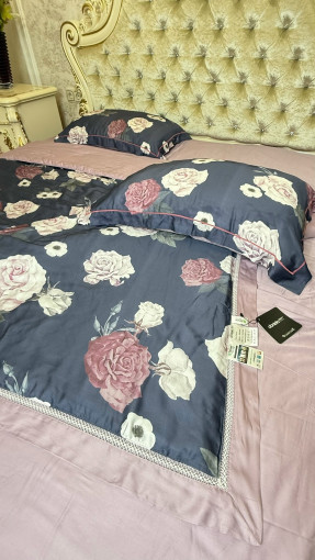 Комплект постельного белья тенсель с мережко с  готовым одеялом САДОВОД официальный интернет-каталог