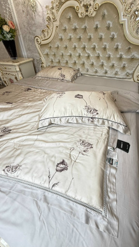 Комплект постельного белья тенсель с мережко с  готовым одеялом САДОВОД официальный интернет-каталог